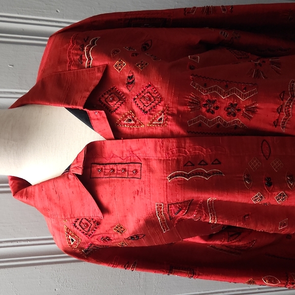 Chico's Red Patterned Jacket - Picture 2 of 7